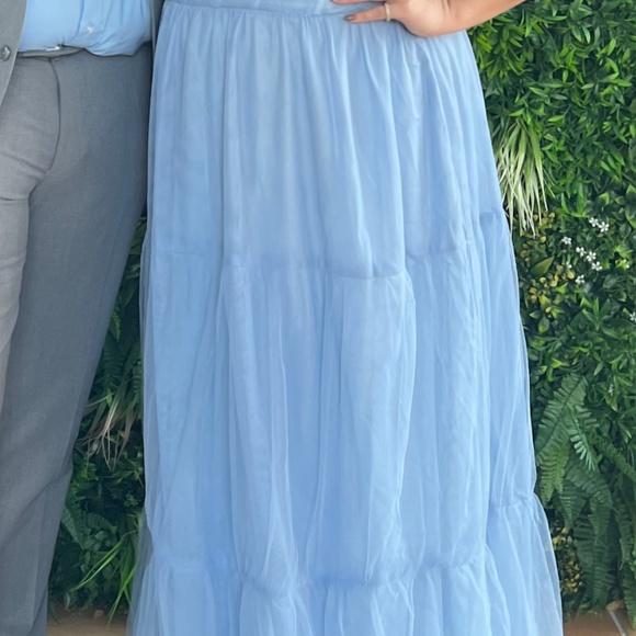 ONTARIO MAXI DRESS - OFF SHOULDER CORSET BODICE TULLE DRESS IN LIGHT BLUE - Picture 2 of 2